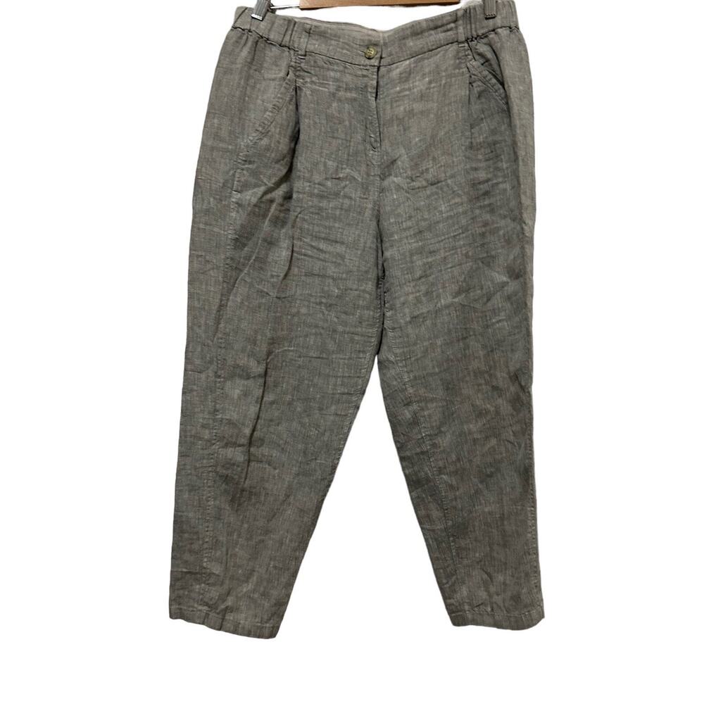 Poetry Size 12 100% Linen Pants Light Grey High Waist Lagenlook Coastal Crop